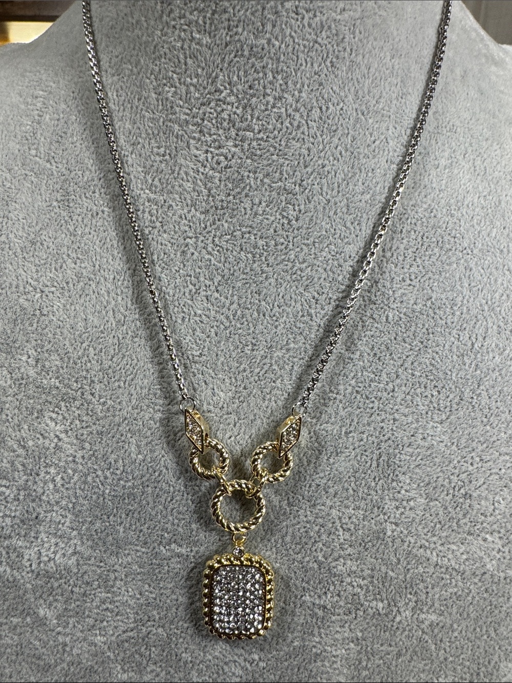 Gold and Silver Pavé Pendant Necklace - Women's Jewelry